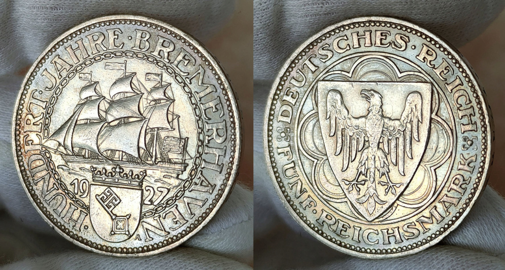 5 reichsmark 1927. Bremerhaven "el barco" 01104