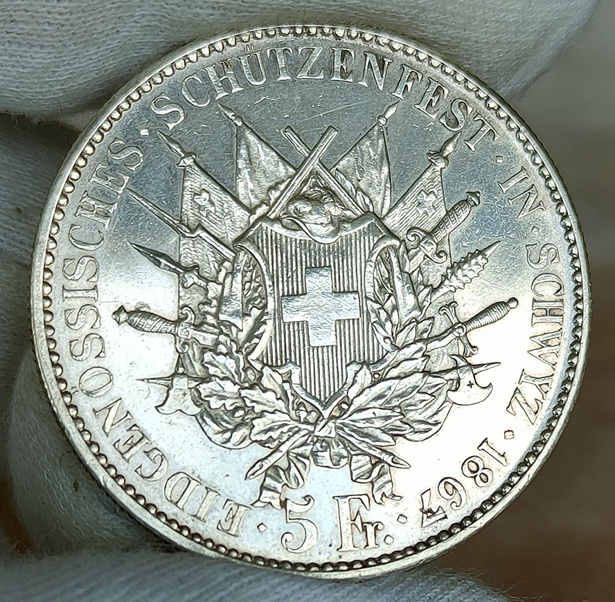 5 francos (shooter Thaler) 1867 cantón de Schwyz 0446