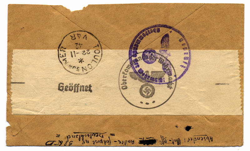 Lettre avec vignette "Légion des Volontaires Français" oblitération Feldpost 1943 Face_b10