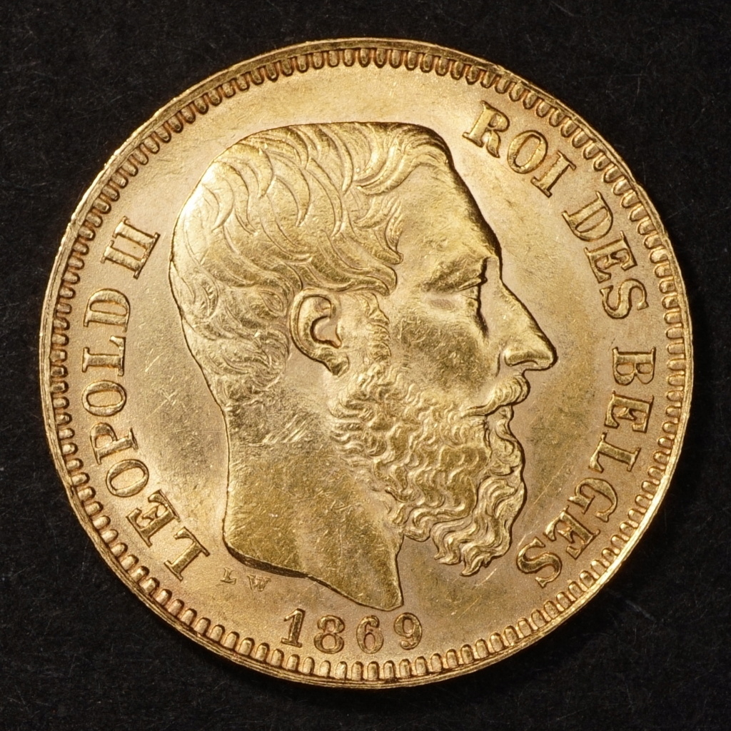 World gold - 4x 20 franc coins of the Latin Monetary Union 1869_b11