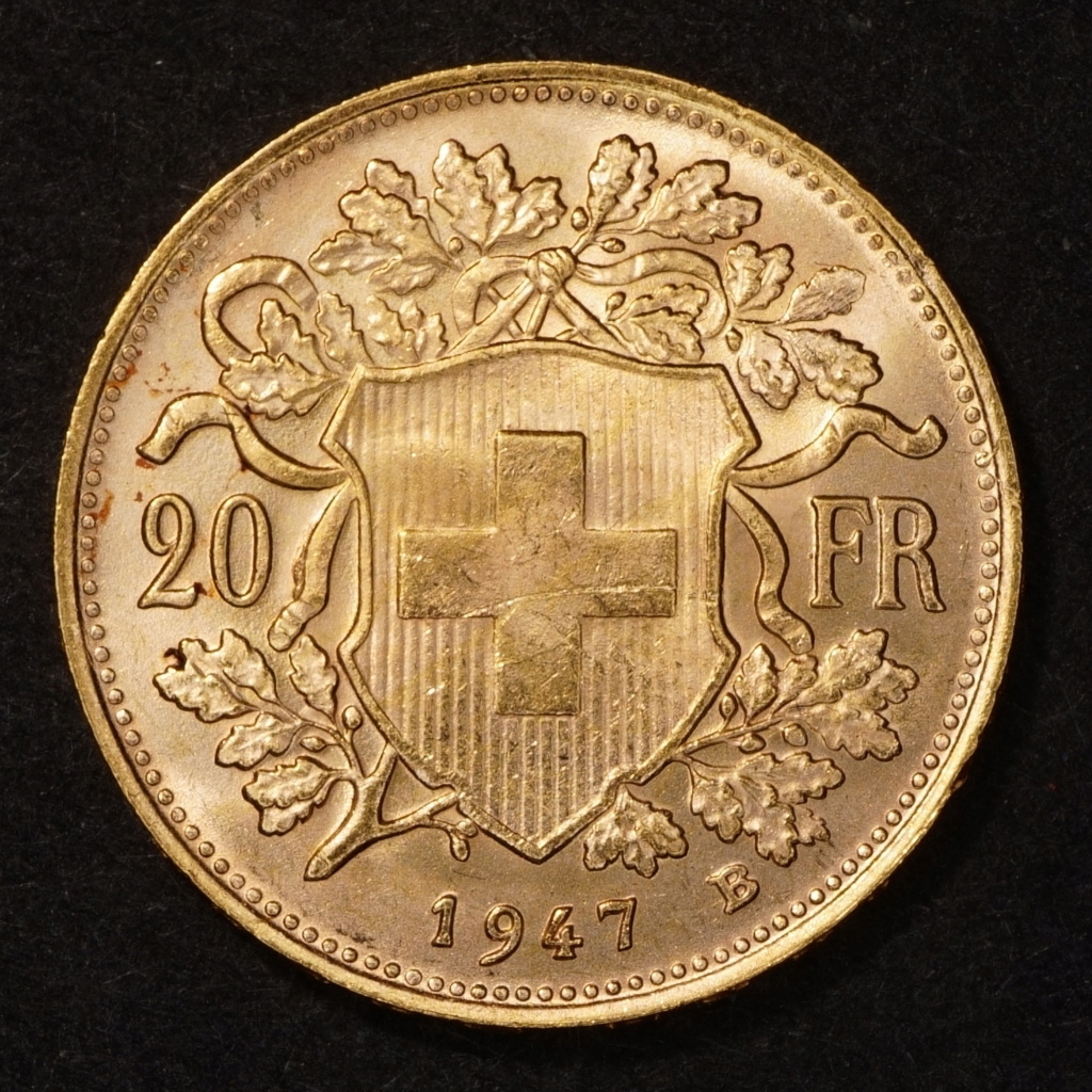 World gold - 4x 20 franc coins of the Latin Monetary Union 1947_v11