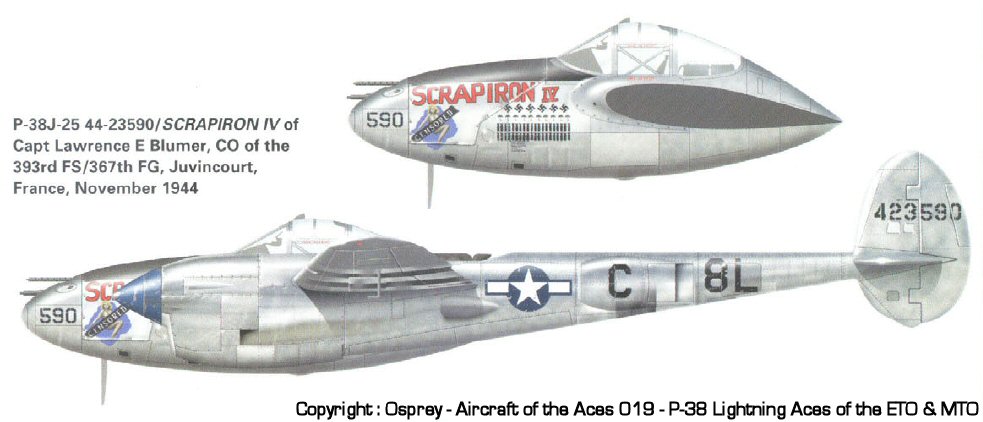 P-38 du 367th Fighter Suadron abattus le 25 août 1944 P-38_311