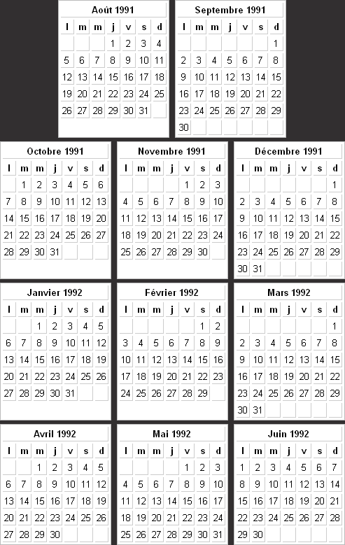 Calendrier 1991/1992