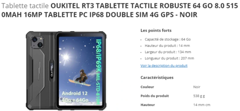 Oukitel RT3 Robuste Tablette Tactile 64 Go 8 Écran Batterie