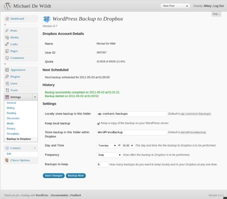 Come fare il backup automatico dei Blog WordPress su Dropbox  Wordba10