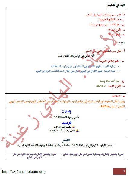 الوحدة 01: تركيب البروتين.الحصة التعليمية: 02 : انتقال المعلومة الوراثية                   2411