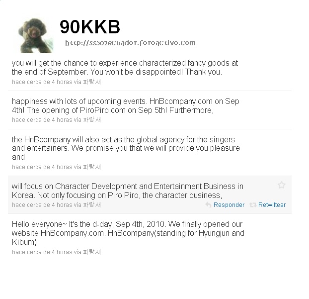 Tweets de Kibum acerca da HnBCompany (04-09-2010 - 09:10Am) Twt_de10