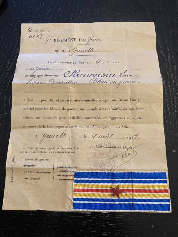 (E) Plaque d’identité avec document d’un soldat blessé en 1917 (VENDU) 78545210
