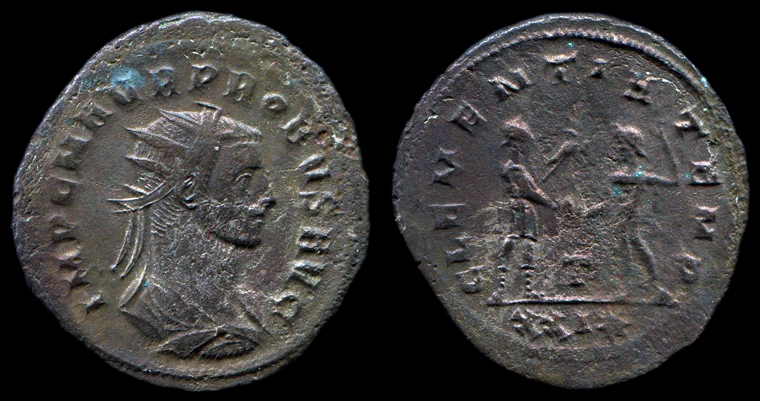 Aureliano de Probo. CLEMENTIA TEMP. Probo recibiendo globo de Júpiter. Cízico. 410210