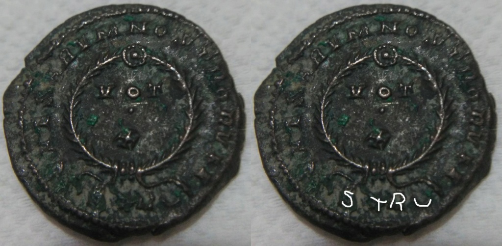 AE3 de Constantino II. CAESARVM NOSTRORVM / VOT X. Trier Img-2010