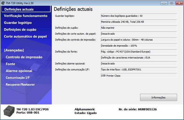 : Configurar TM-T20 Epson para permitir impressão SAT e Windows 0223