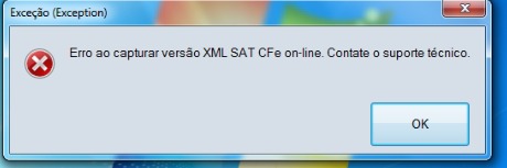 Erro ao capturar versão XML SAT CFe on-line. Contate o suporte técnico. Erro_a10