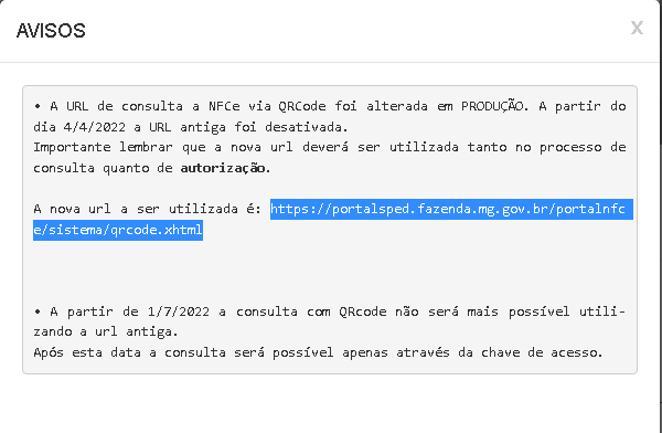 Rejeição 395: Endereço do site da UF da Consulta via QR-Code diverge do previsto Qrcode10