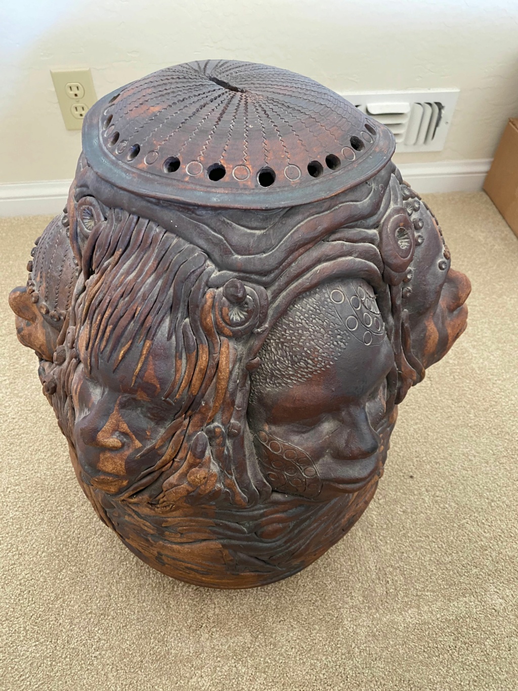 Grandma's African coin pot (large, hand coiled, six unique faces) Many_f11