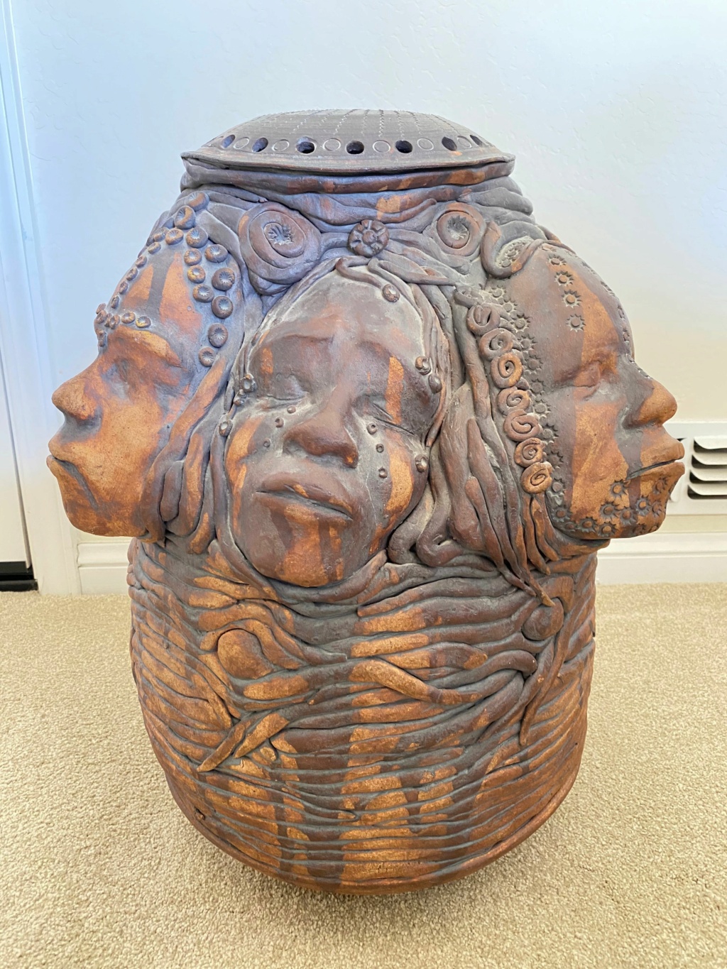 Grandma's African coin pot (large, hand coiled, six unique faces) Many_f12