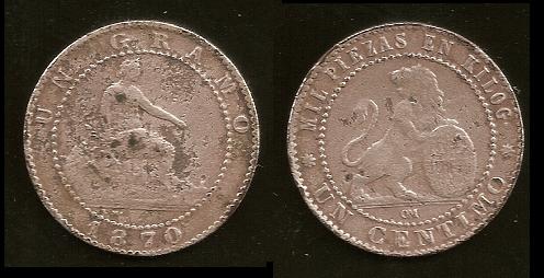 1 Céntimo bañado en plata de 1870. A11