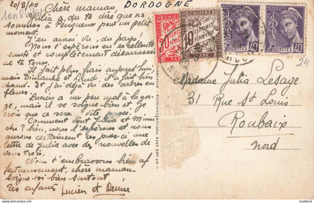tarif carte postale en mars 1940? 601_0010