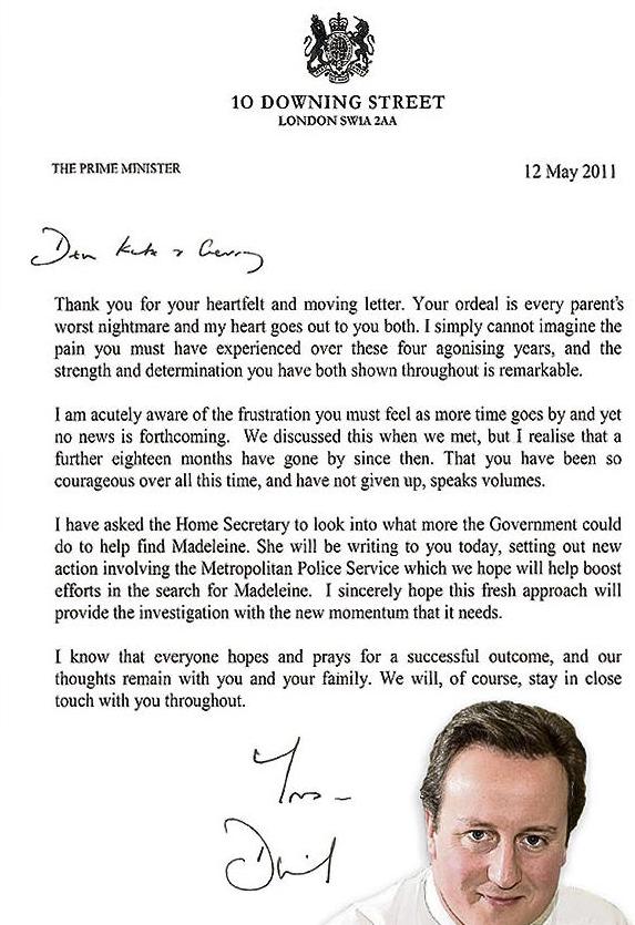 McCann's write to David Cameron Camero10