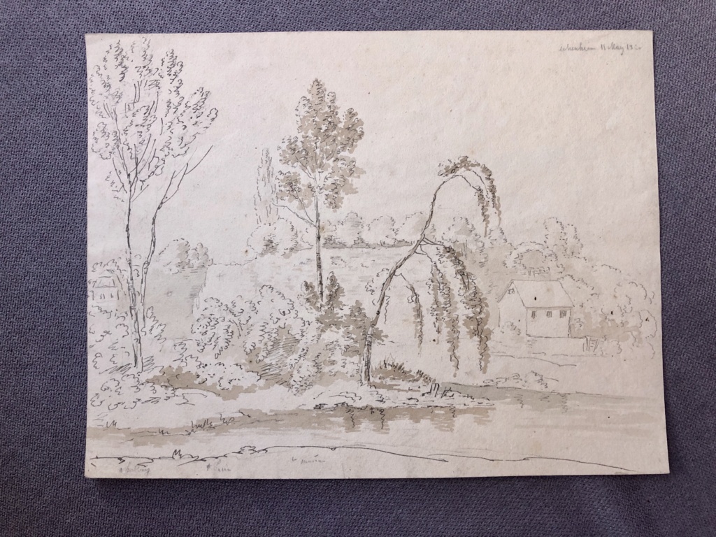 Ancien dessin encre et aquarelle signé daté de 1820 F6e07810