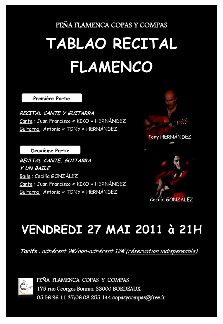  TABLAO FLAMENCO Tony HERNANDEZ, 27 mai 21h BORDEAUX Cartel11