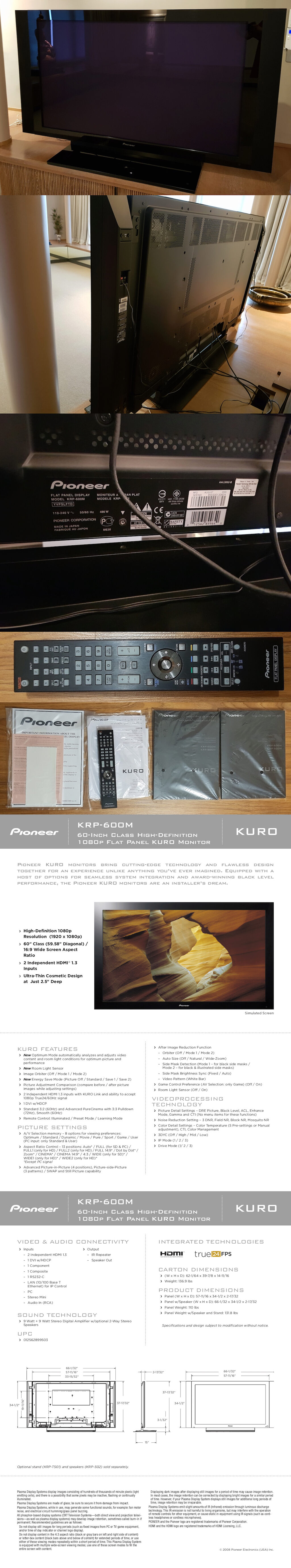 Pioneer KURO KRP-600M 60-Inch 1080p Plasma TV - SOLD Pionee12