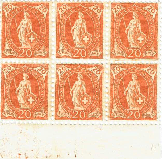 SBK 86A Stehende Helvetia 20Rp 6-bloc10