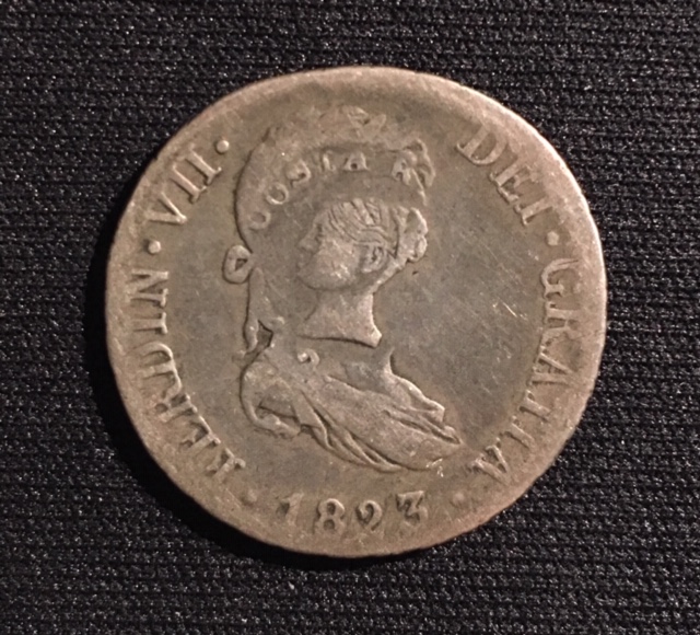 2 reales 1823. Fernando VII. Resello Costa Rica Image210