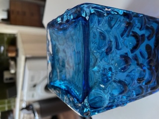 Blue Bubble Glass Cube Vase - Josef Schott for Smålandshyttan Img_1013