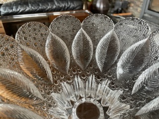 Clear Glass Bowl With Leaf Decor - Czech? Scandinavian? Img_8819