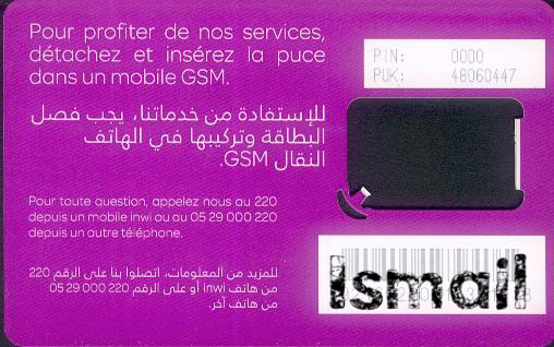 Maroc : Puce et recharge INWI 3110