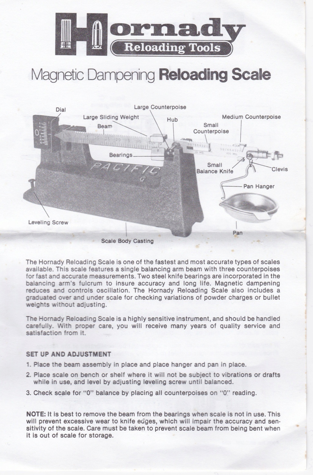 Notice (en anglais) pour balance HORNADY "Pacific" (en gramme) Hornad11