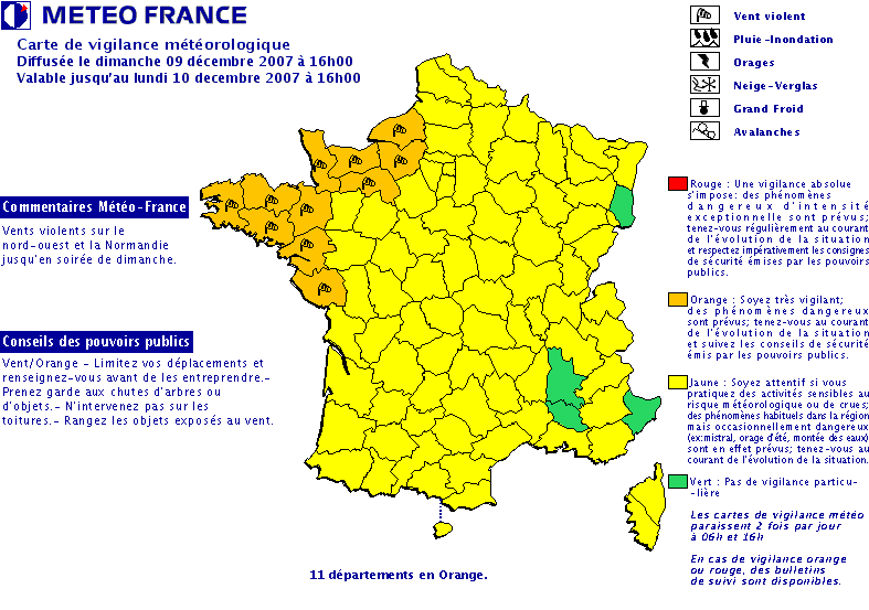 Vigilance météo-France du 09/12/2007 >!< Fr14