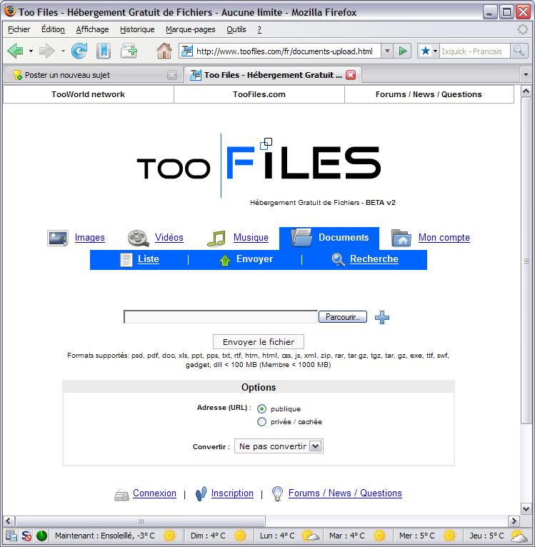 Mise en ligne de fichiers (par ex. Excel) sur le fofo Toofil11