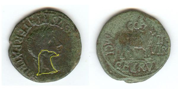 As de Colonia Caesar Augusta, por Tiberio. Marca:aguila Tiberi10