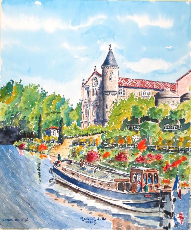 Aquarelle " le Canal du Midi " de 33 x 28 cm  Canal_10