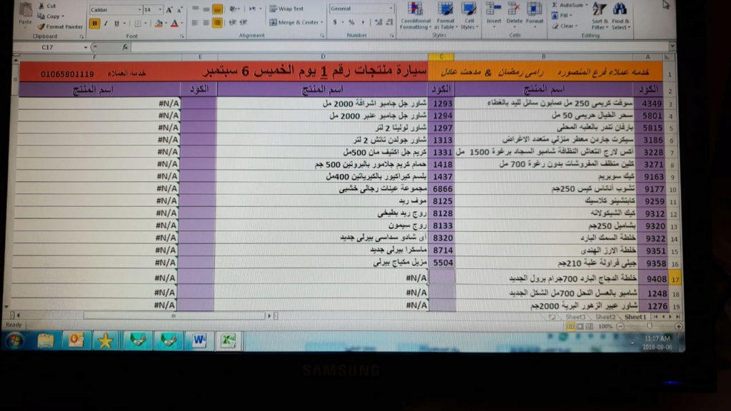 عربية منتجات فرع المنصوره اليوم الخميس 6-9-2018 1340