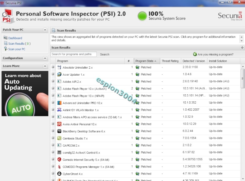 Secunia Personal Software Inspector (PSI) : Contre Les exploits et failles de sécurité dans les logiciels ! 05-06-10