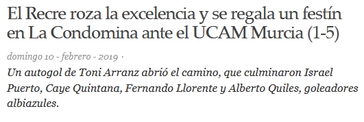 ASI VIERON LOS PERIODICOS EL UCAM MURCIA CF 1-RECRE 5 08134