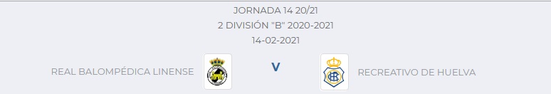 JORNADA 14ª  2ª B DIVISION GRUPO IV SUBGRUPO A TEMP.2020/2021 REAL BALOMPEDICA LINENSE-RECREATIVO DE HUELVA (POST OFICIAL) 09579