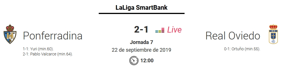 JORN.7 LIGA SMARTBANK TEMP.2019/2020 SD PONFERRADINA-REAL OVIEDO (POST OFICIAL) 12262