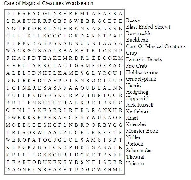 Care of Magical Creatures Wordsearch Comc_w10