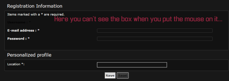 Need some css codes to change border & bg on the box when ppl register This211