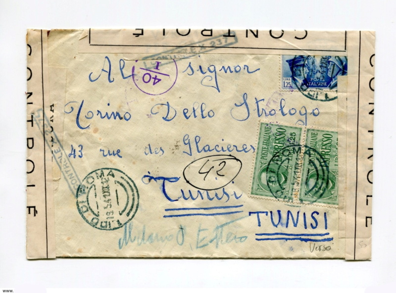 Censure "CONTROLE X 237" ?? sur lettre d'Italie pour Tunis en mai 1941. 1_cens11