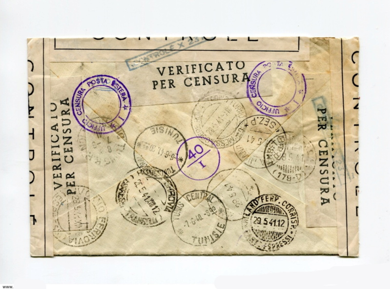 Censure "CONTROLE X 237" ?? sur lettre d'Italie pour Tunis en mai 1941. 1_cens12