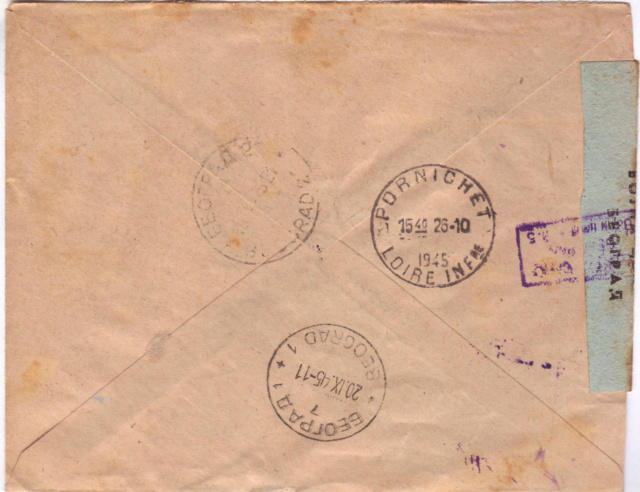 Cachet "Transporté par avion militaire"sur lettre du 06.09.1945 pour Belgrade. 210