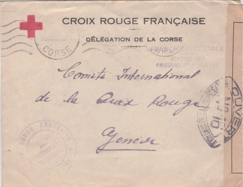 Lettre d'Ajaccio du 23.11.1944 contrôlée à Lyon -Censure N°16 avec au verso des cachets de lecteur AY et 99 _n16_r10