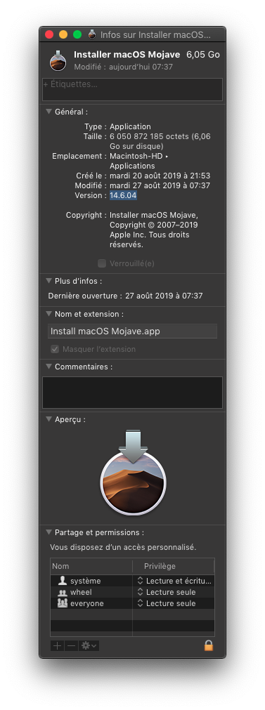 macOS Mojave 10.14.6 Mise a jour Supplémentaire (18G95) Captu805