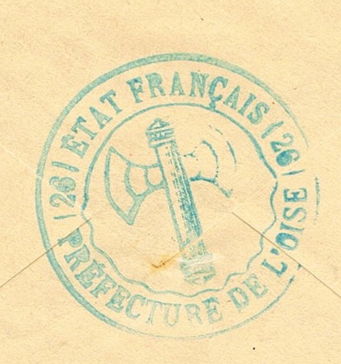 Cachet administratif " ETAT FRANCAIS /22/ PREFECTURE DE CHARENTE INFERIEURE" (1942) Ccf03015