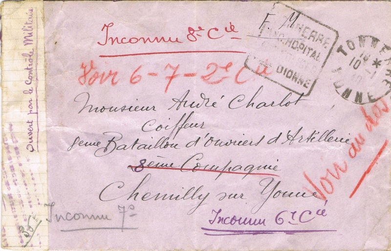 Bande de fermeture  sur papier de cahier d’écolier avec inscription à la plume «  OUVERT PAR LE CONTROLE MILITAIRE  »  en janvier 1940. Ccf05110