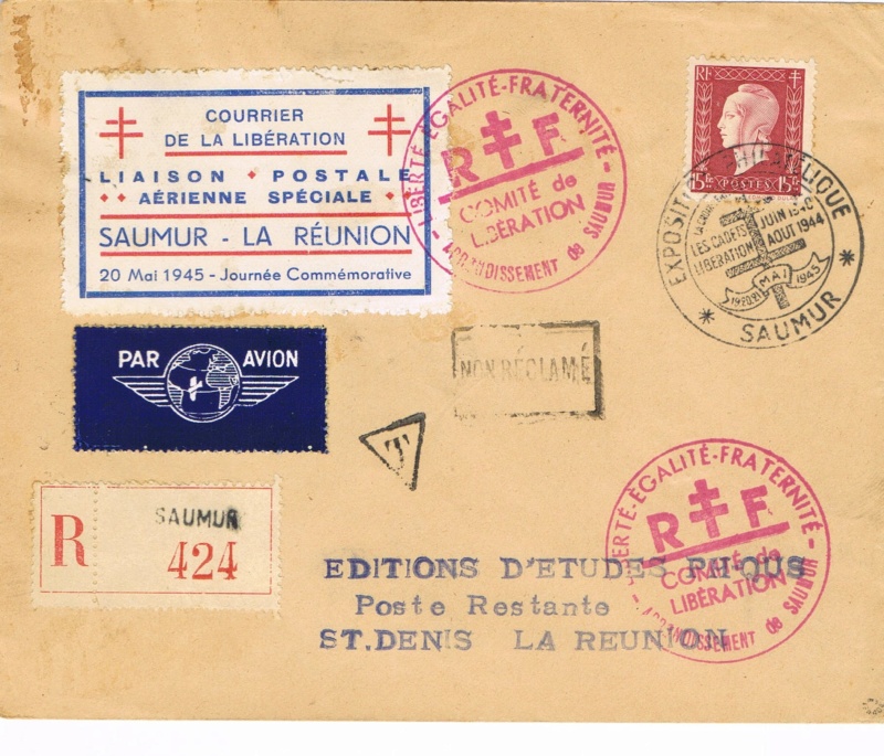 Tarif postal de France vers la Réunion en 1945 : Saumur Libération ? Ccf26013